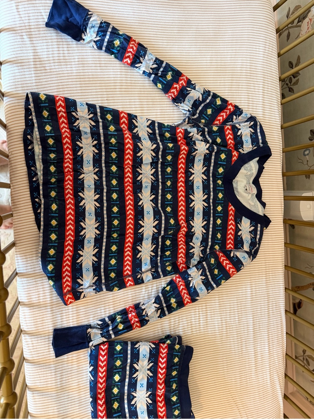 Hanna Andersson Women's Navy Fair Isle Crewneck PJs with Red & White Accents
